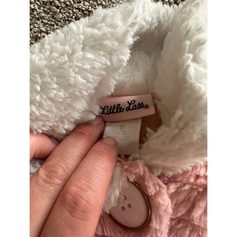 Little Lass Toddler Girls Pink Faux Fur Ruffle Jacket Lace Trim Size 2T